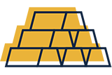 An illustration of a pyramid-like stack of five gold bars.